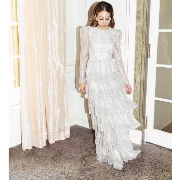 ANTONIO MELANI Dresses & Skirts - Antonio Melani Born on Fifth Clara Metallic Lace Tiered Ruffle Maxi Dress